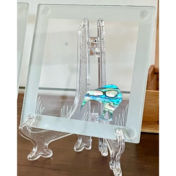 Smashing Glass Kiwi Moon Abalone Coasters Handcrafted New Zealand Box Set of 4 - Picture 6 of 15